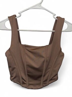 Fashion Nova Brown Structured Square-Neck Crop Top